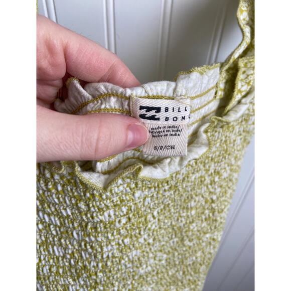Billabong Tank Top Size S Green White Crop Tank Ruffles Elastic Sun Dreamer - Picture 4 of 6